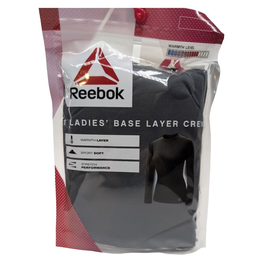 Reebok Base Layer Crew Top Womens Black Long Sleeve Thermal Pullover Size L
